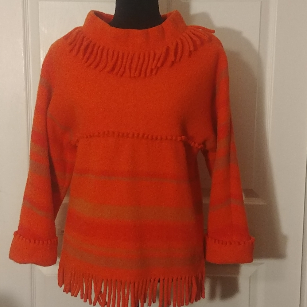 Vtg LAPP LANDER by Johnstone's Design Orange Wool Thick Sweater Scotland sz S-M